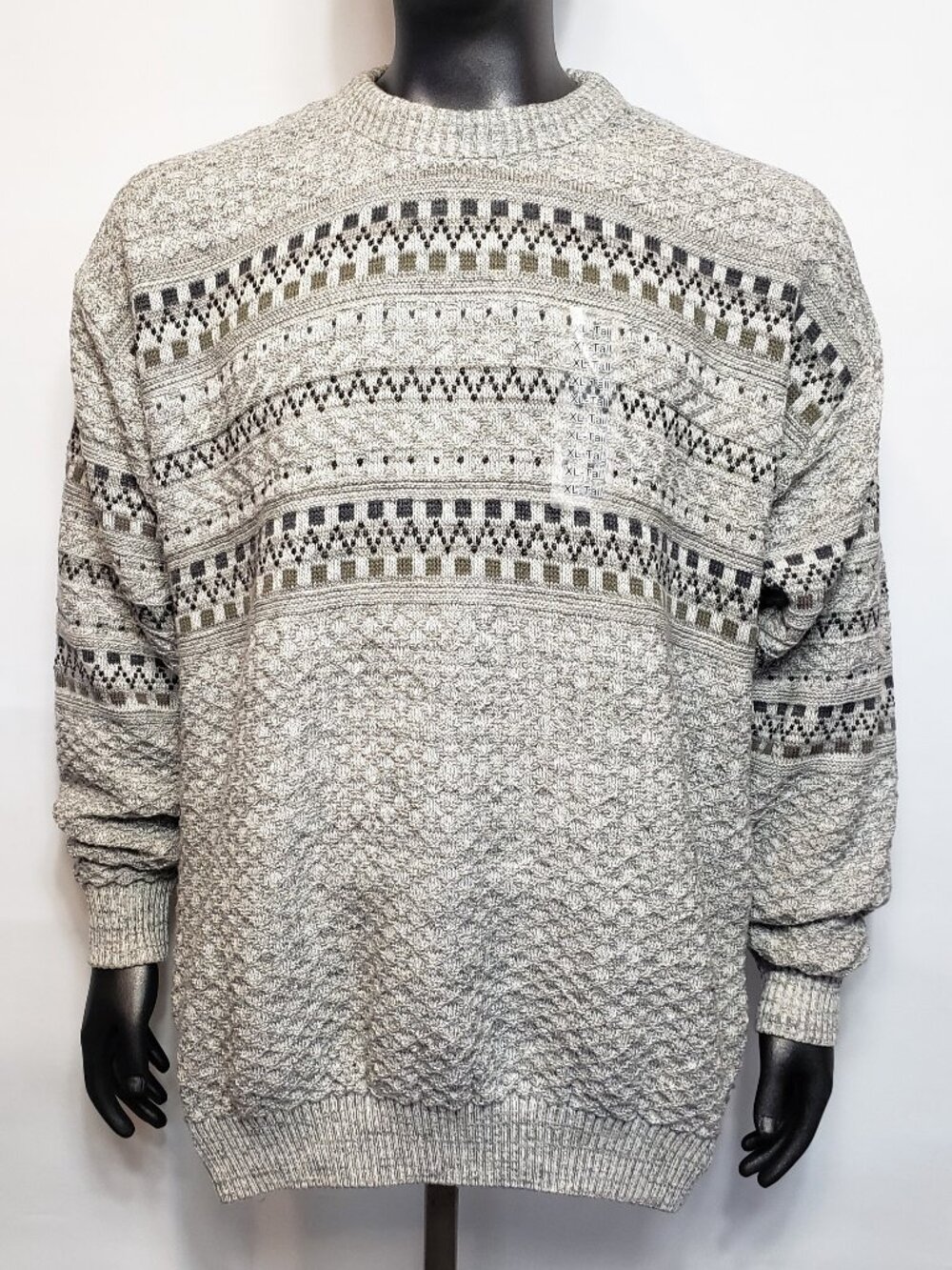 St Johns Bay Mens Knit Grandpa Sweater XLT Fair Isle Geometric Vintage 2003 NWT